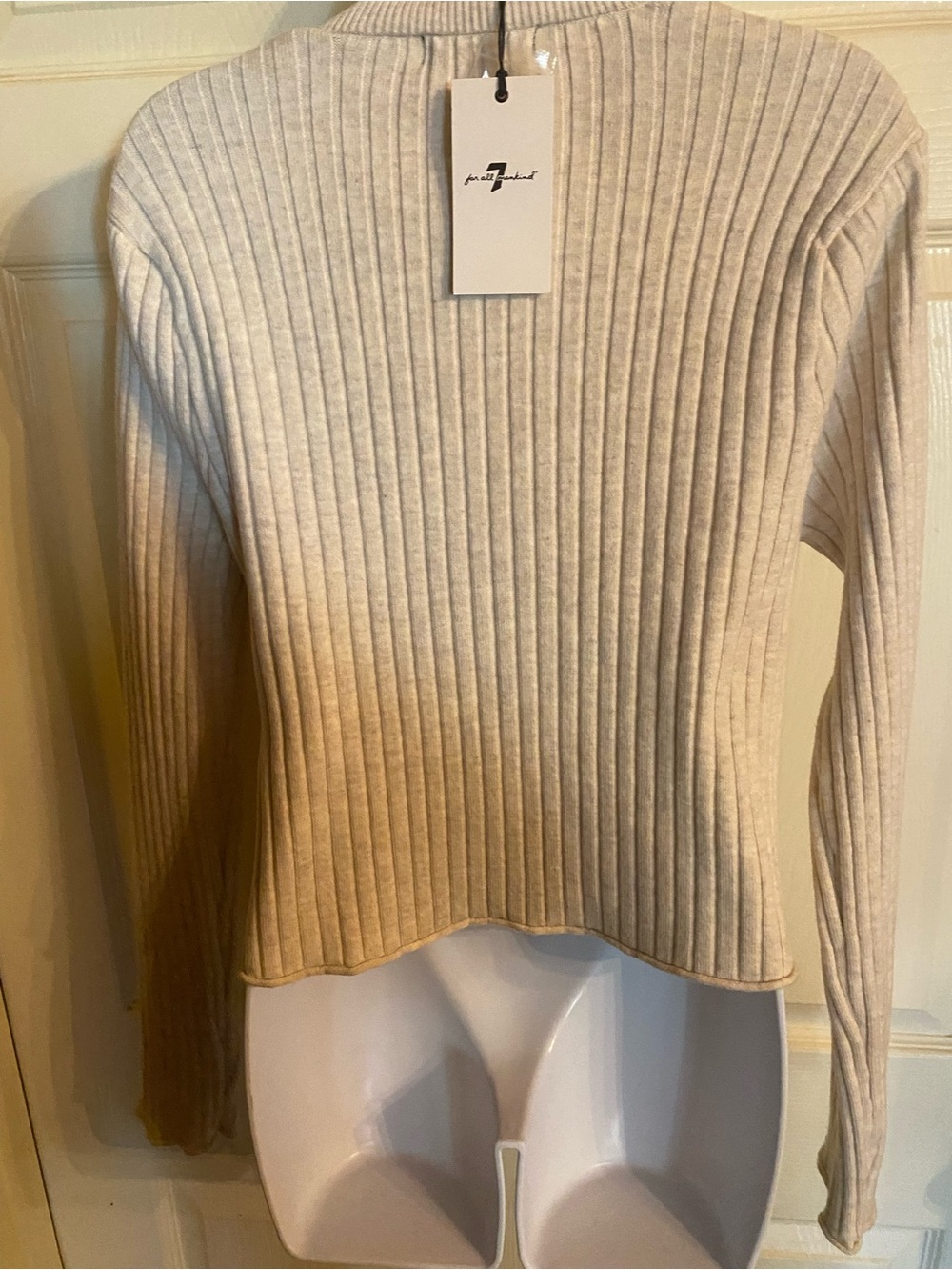 7 For All Mankind Cream Ribbed Button-Front Cardigan - Picture 4 of 6